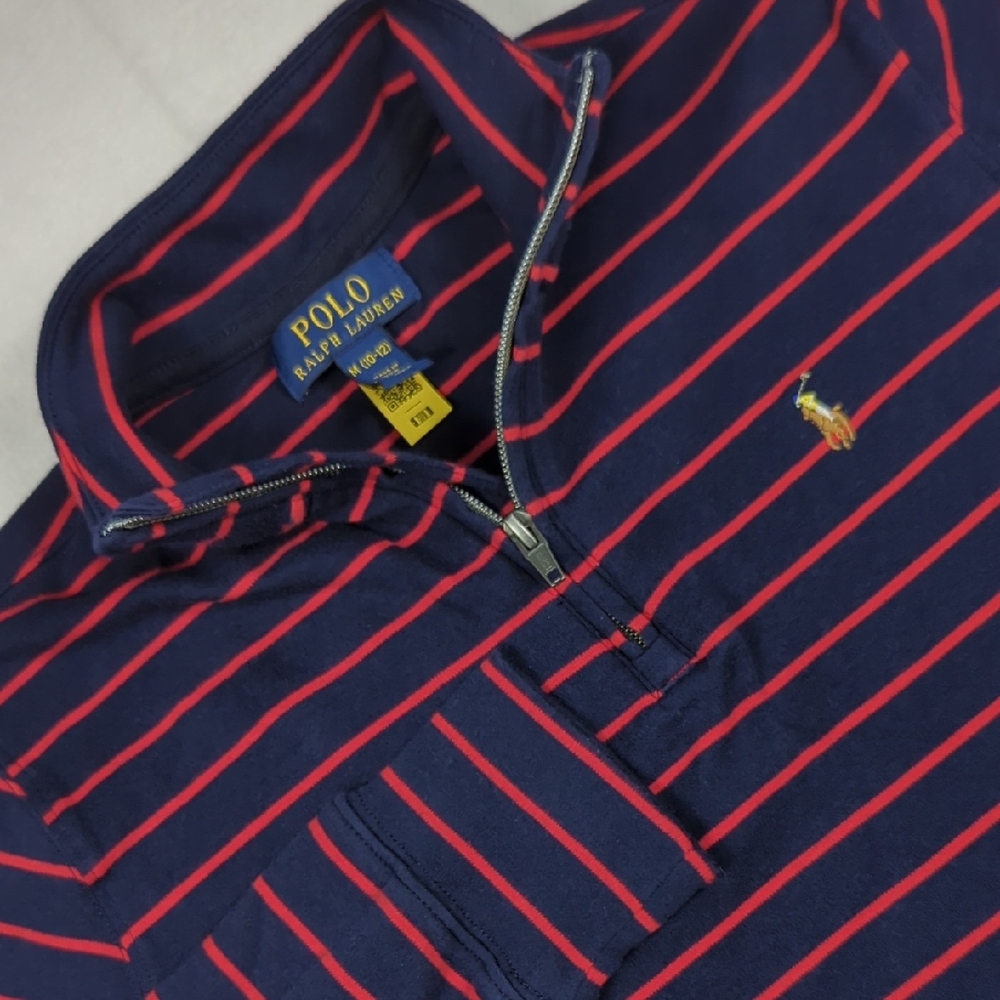 Polo Ralph Lauren Flesh Pony Striped Quarter Zip Pullover Kids Medium (10-12)‎